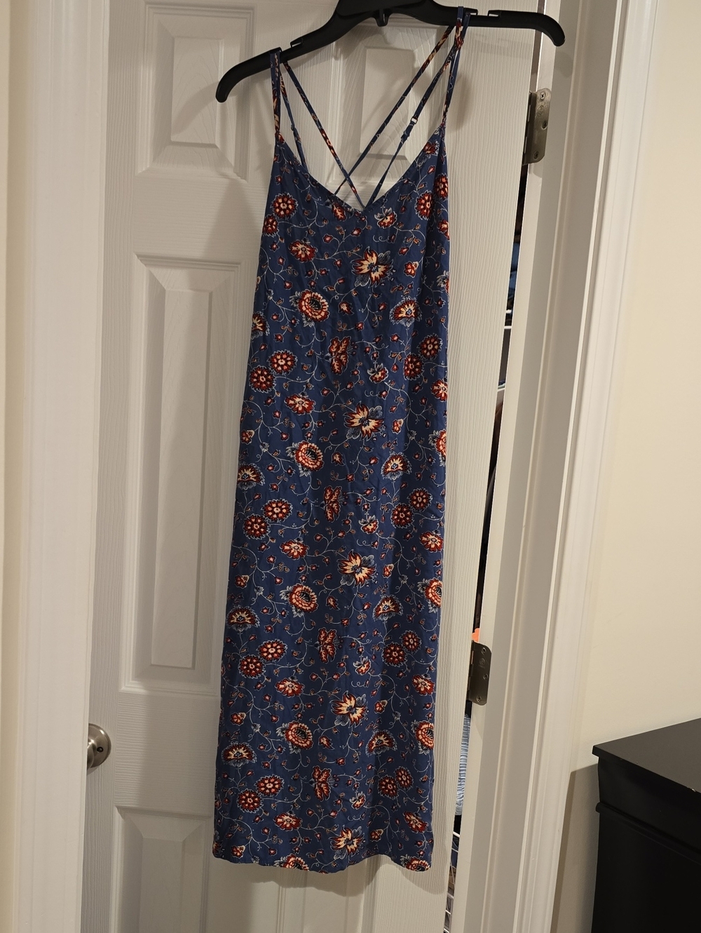GAP Blue Floral Maxi Slip Dress with Crisscross Straps